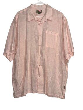 Cabana Mens 2XL Pink Linen Button-Up Shirt Short Sleeve With Pocket Casual Light